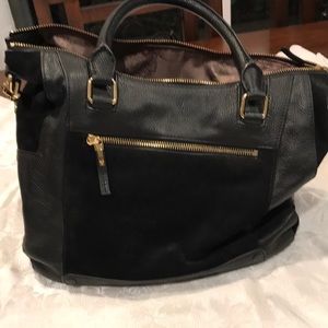Satchel by Vince Camuto , black, leather and sued